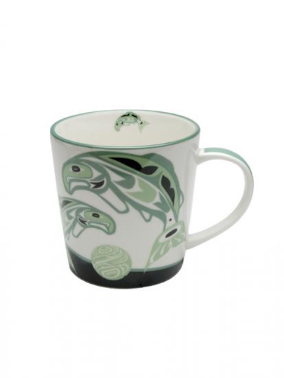 Salmon porcelain mug by Anthony Joseph, Northwest Coast Indigenous art, fine 16 oz mug, gift boxed, dishwasher and microwave safe.