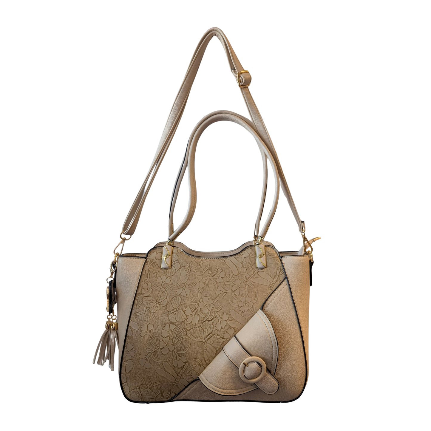 Cream Floral Embossed Handbag – Vegan Leather