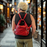 Red 3-in-1 Convertible Backpack Purse - Vegan Leather