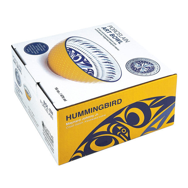 Hummingbird (Yellow) Porcelain Art Serving Bowl (Medium) by Maynard Johnny, Jr, Coast Salish, Kwakwaka'wakw