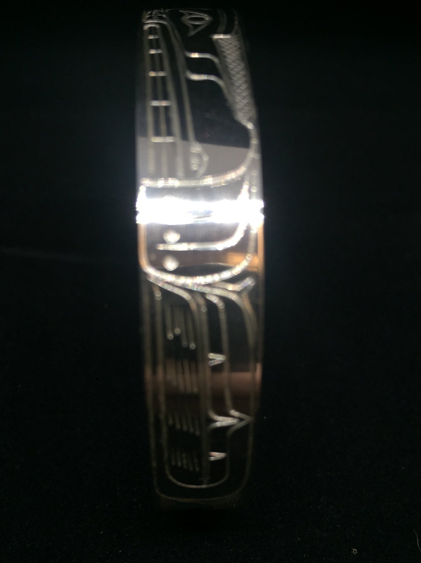 Wolf Hand Carved 3/8" Sterling Silver Indigenous Bangle