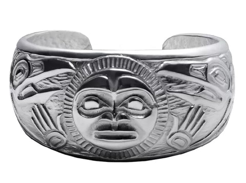 Raven Silver Pewter Indigenous Bracelet by Bill Helin