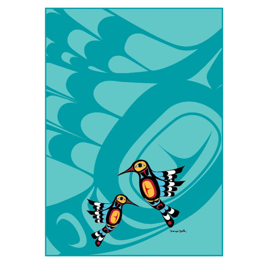 Hummingbird Eco Tea Towel by Francis Dick, Kwakwaka'wakw