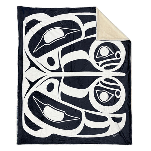 Raven Faux Rabbit Fur Throw by Roy Henry Vickers, Tsimshian