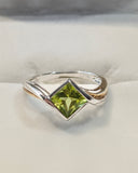 Sterling Silver Princess Cut Peridot Ring