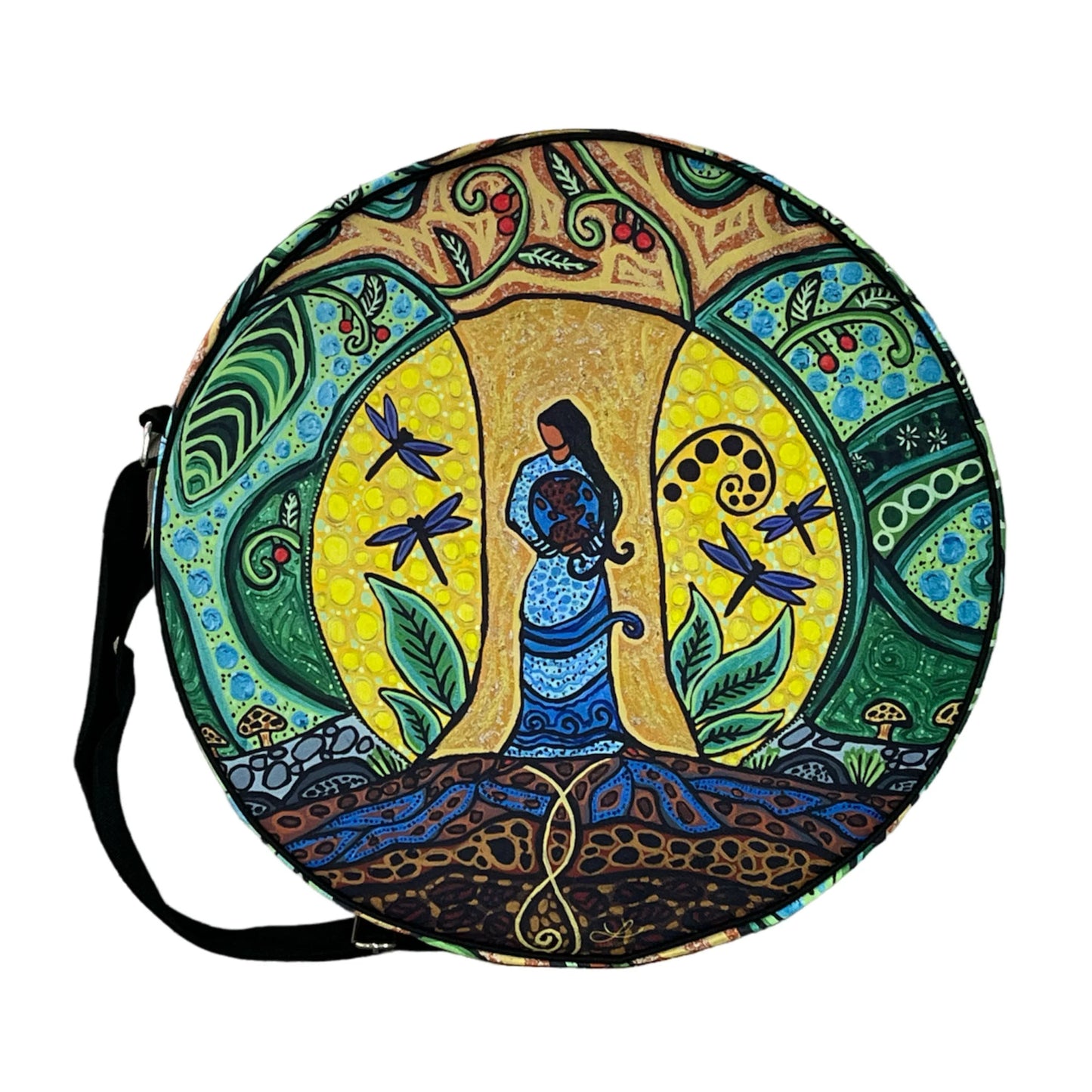 Strong Earth Woman 17" Drum Bag by by Leah Dorion, Métis