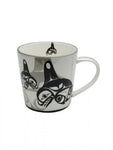 Many Whales porcelain mug by Bill Helin, Indigenous art mug, 16 oz fine porcelain, gift boxed, dishwasher and microwave safe.