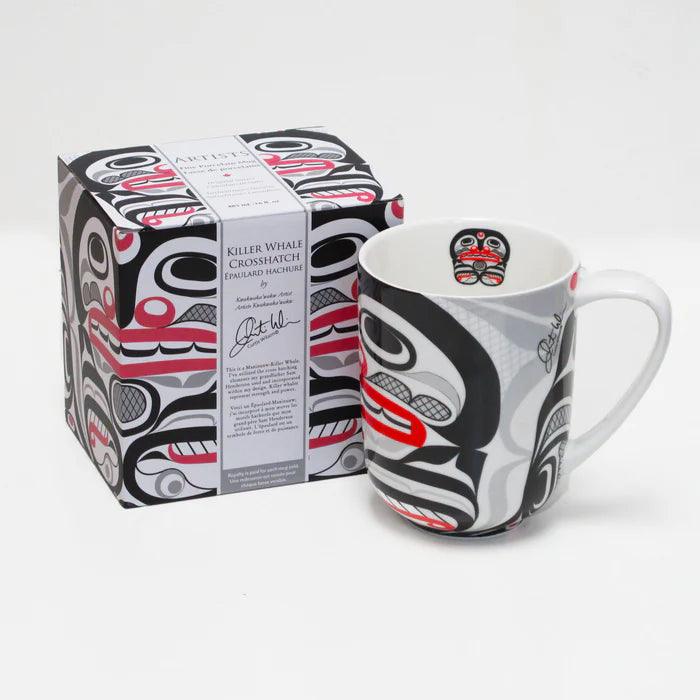 Killer Whale Crosshatch Porcelain Mug by Curtis Wilson, Kwakwaka’wakw