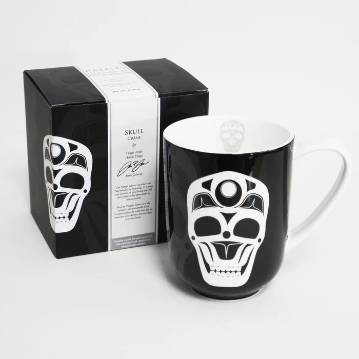Skull Porcelain Mug by James Johnson, Tlingit Ch’áak’ Dakl’aweidi