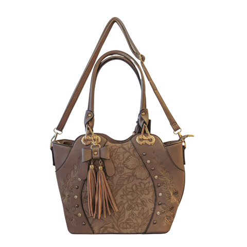 Floral Studded Shoulder Bag – Khaki