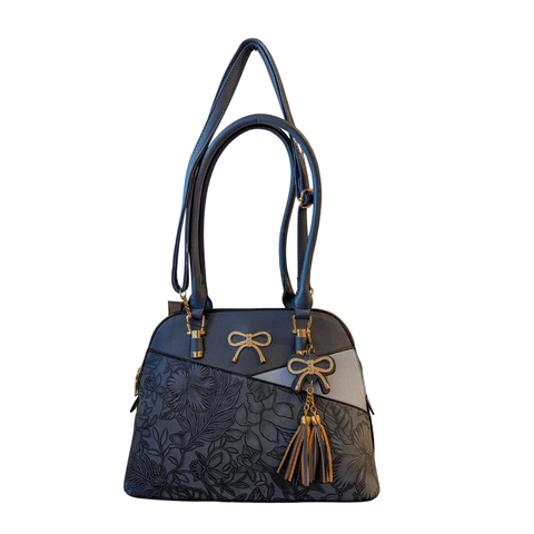 Blue Floral Embossed Handbag – Vegan Leather