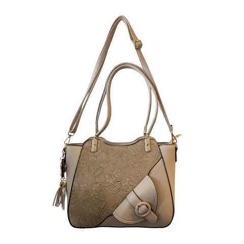 Cream Floral Embossed Handbag – Vegan Leather