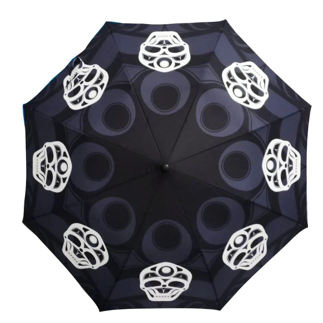 Skull Collapsible Umbrella by James Johnson, Tlingit Ch’áak’ Dakl’aweidi