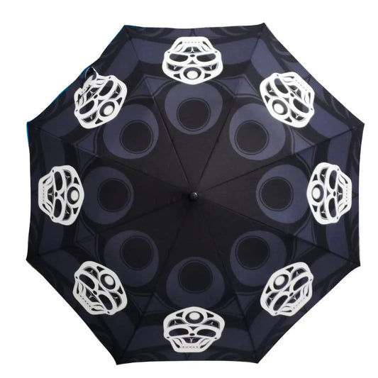 Skull Collapsible Umbrella by James Johnson, Tlingit Ch’áak’ Dakl’aweidi