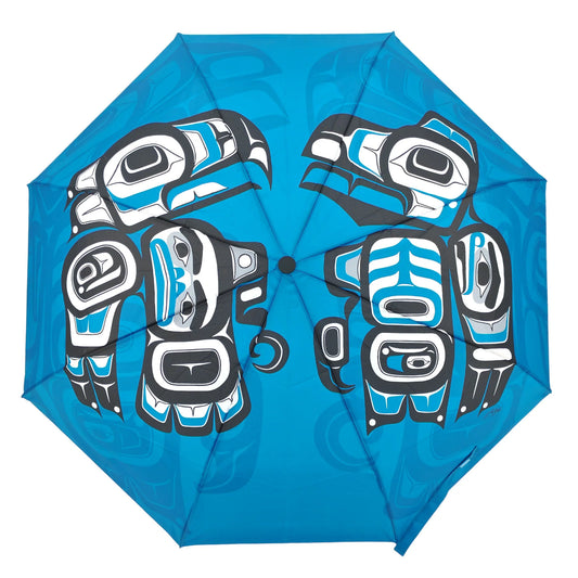 Love Birds Collapsible Umbrella by James Johnson, Tlingit Ch’áak’ Dakl’aweidi