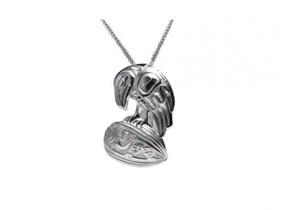 Silver Pewter Raven Clamshell Indigenous Pendant by Bill Helin