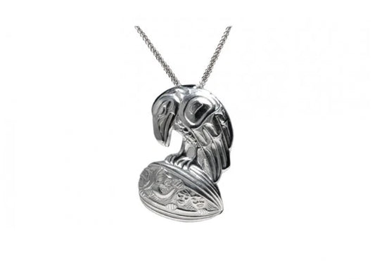 Silver Pewter Raven Clamshell Indigenous Pendant by Bill Helin