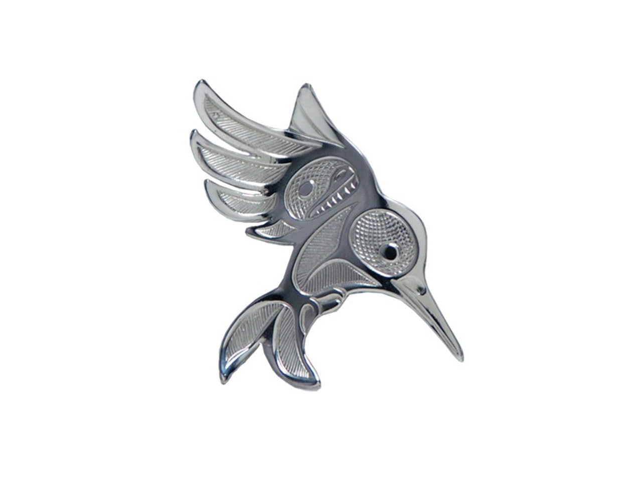 Silver Pewter Hummingbird Indigenous Brooch by Bill Helin