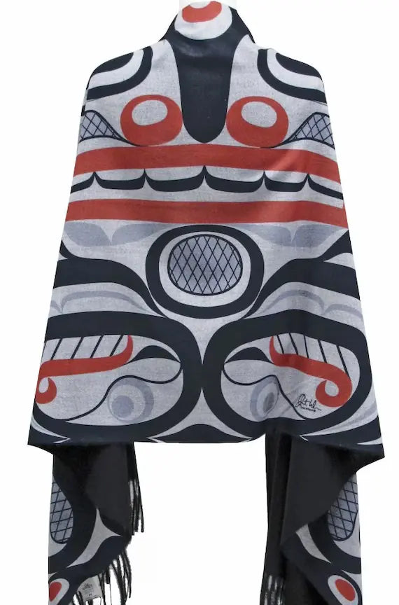 Killer Whale Crosshatch Eco-Shawl by Curtis Wilson, Kwakwaka’wakw