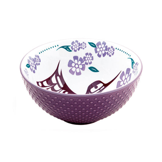 Hummingbird (Purple) Porcelain Art Serving Bowl (Medium) by Francis Dick, Kwakwaka'wakw