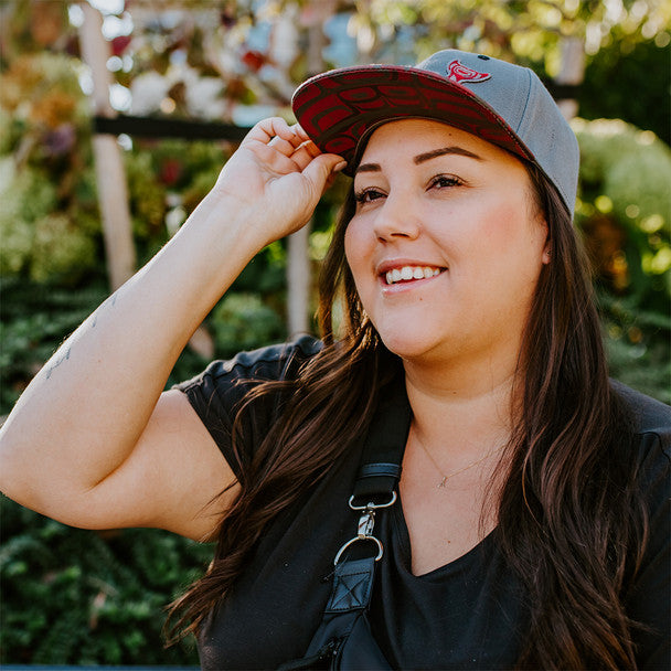 Sustain Salmon Motif Snapback Cap by Corey W. Moraes, Tsimshian