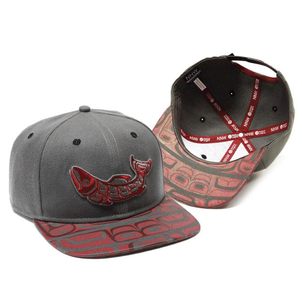 Sustain Salmon Motif Snapback Cap by Corey W. Moraes, Tsimshian