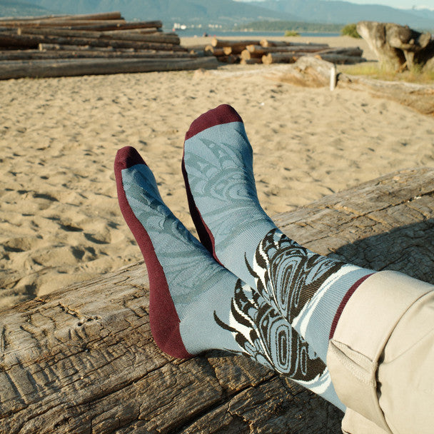 Raven Moon Art Socks by Allan Weir, Haida
