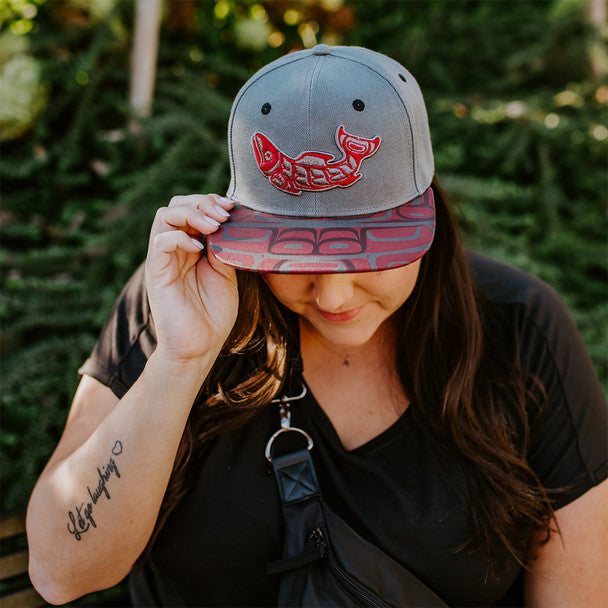 Sustain Salmon Motif Snapback Cap by Corey W. Moraes, Tsimshian