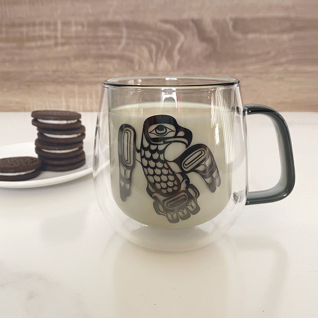 Eagle Double Walled Glass Mug by Ernest Swanson, Haida