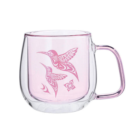 Hummingbird Double Walled Glass Mug by Simone Diamond, Coast Salish