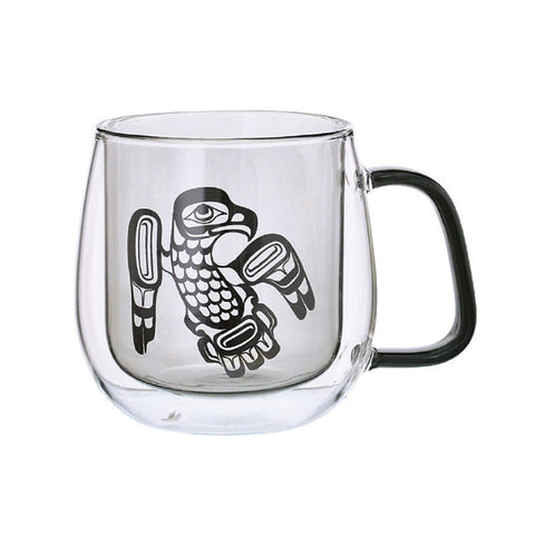 Eagle Double Walled Glass Mug by Ernest Swanson, Haida