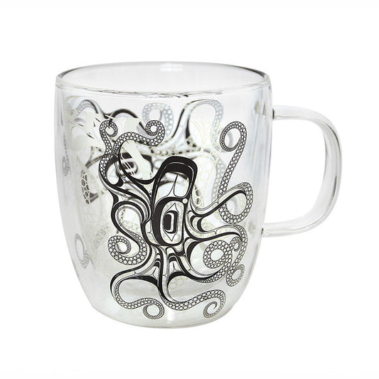 Octopus (Nuu) Double Walled Glass Mug by Ernest Swanson, Haida