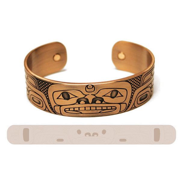 Whale Copper Plated Bracelet by Gordon White, Haida