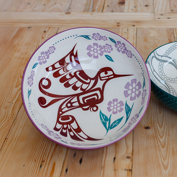 Hummingbird Porcelain Art Serving Bowl (Large) by Francis Dick, Kwakwaka'wakw