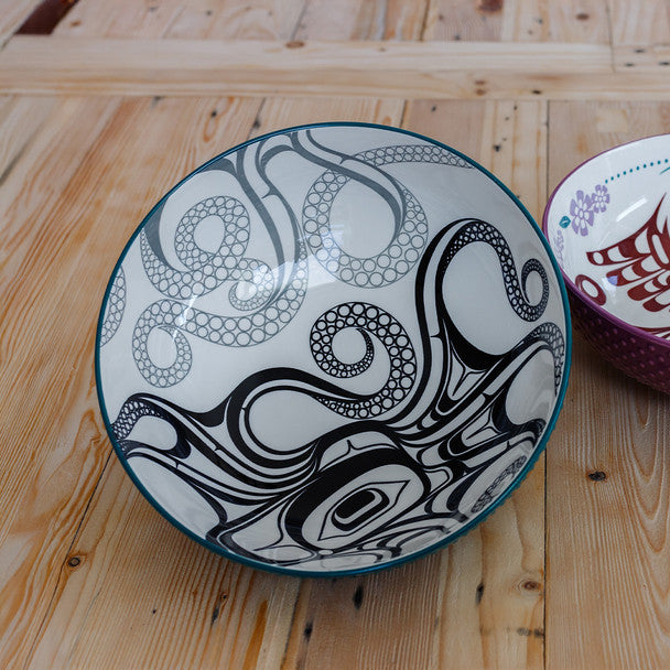 Octopus (Nuu) Porcelain Art Serving Bowl (Large) by Ernest Swanson, Haida