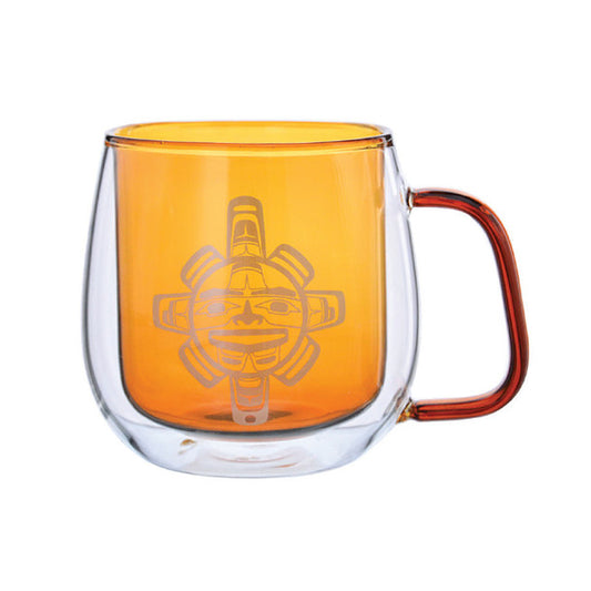 Chilkat Sun Double Walled Glass Mug by Nahaan, Tlingit