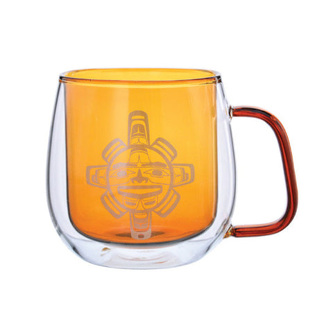 Chilkat Sun Double Walled Glass Mug by Nahaan, Tlingit