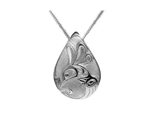 Silver Pewter Hummingbird Teardrop Indigenous Pendant by Bill Helin