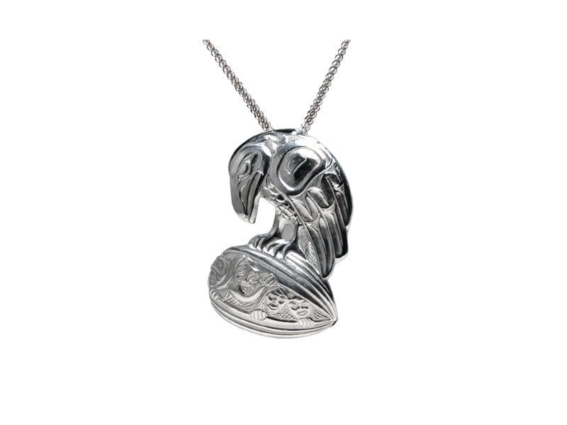 Silver Pewter Raven Clamshell Pendant by Bill Helin