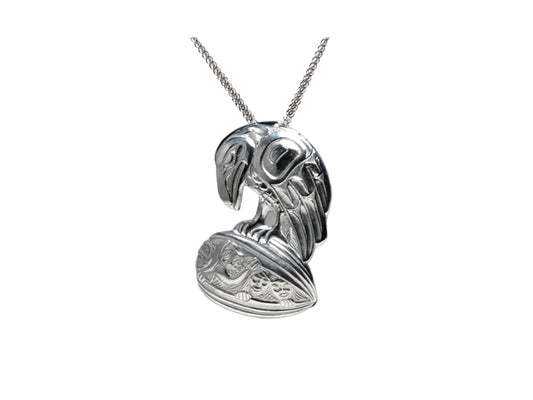 Silver Pewter Raven Clamshell Pendant by Bill Helin