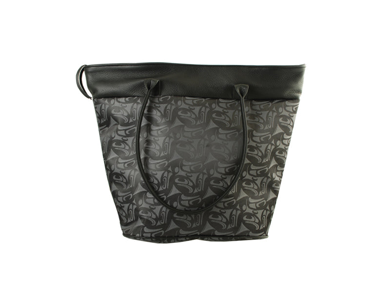 Indigenous Printed Fabric Tote Bag with Leather Corrine Hunt 3 Eagle