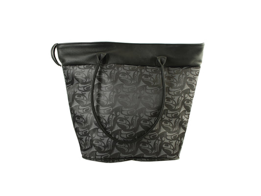 Indigenous Printed Fabric Tote Bag with Leather Corrine Hunt 3 Eagle