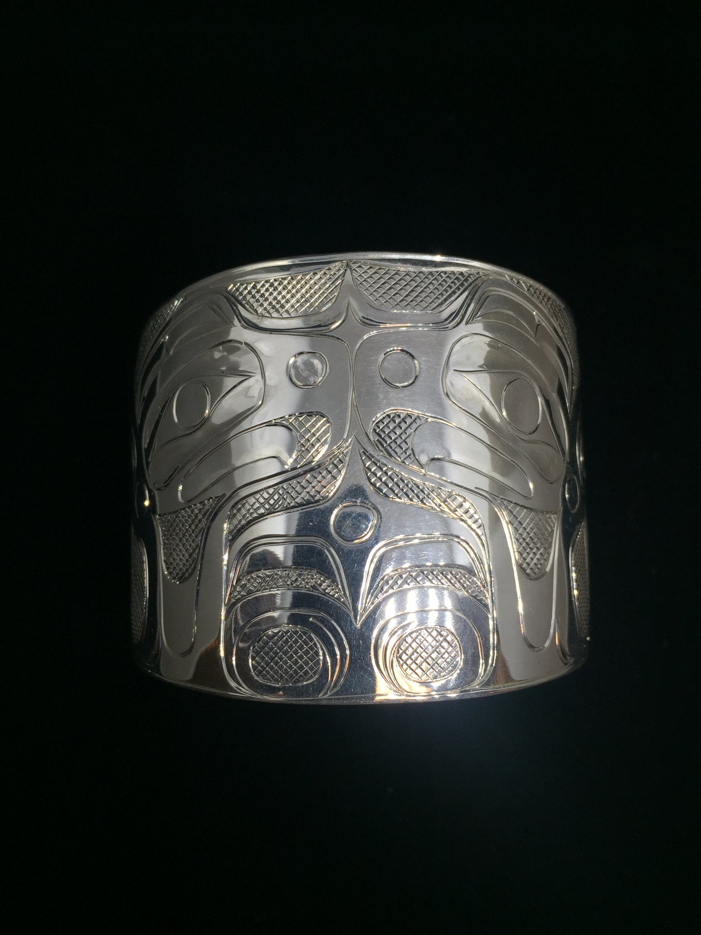 Double Eagle Hand Carved Sterling Silver Indigenous Bangle - Artist Sweewa