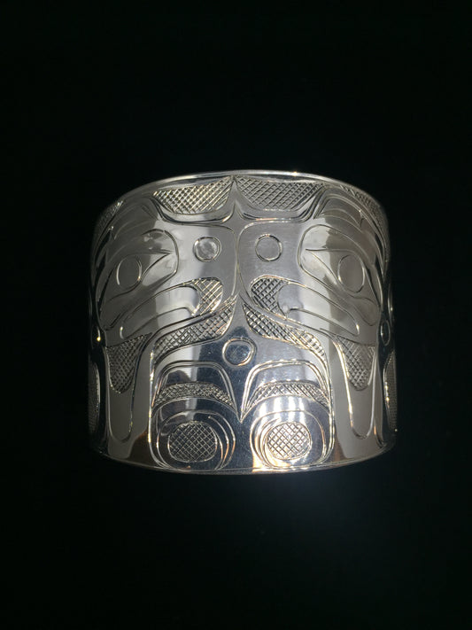 Double Eagle Hand Carved Sterling Silver Indigenous Bangle - Artist Sweewa