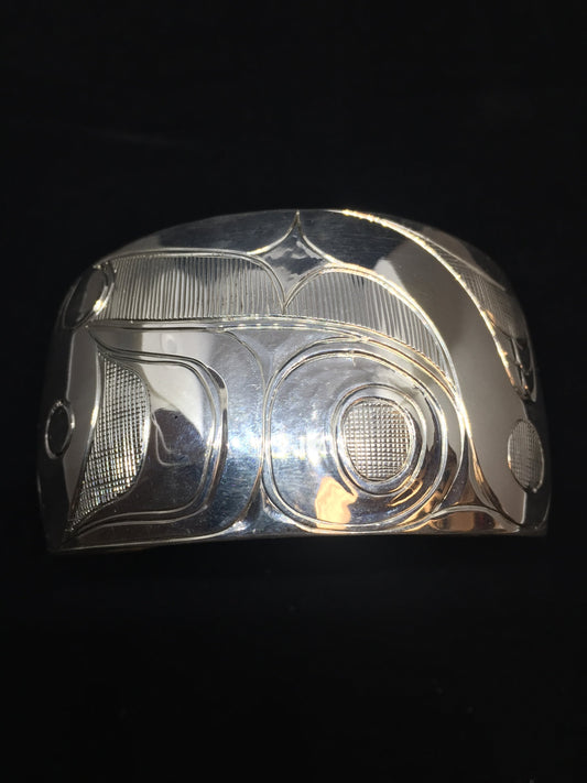 Killer Whale Hand Carved Sterling Silver Indigenous Bangle - Artist Sweewa