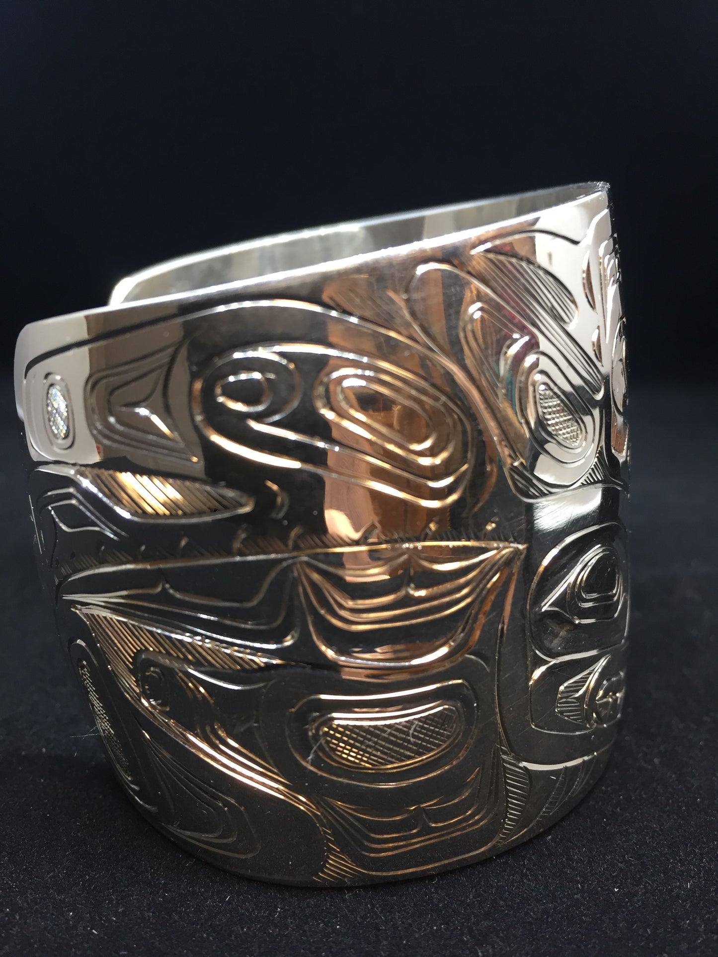 Sea Bear Hand Carved Sterling Silver Indigenous Bangle - Artist Sweewa