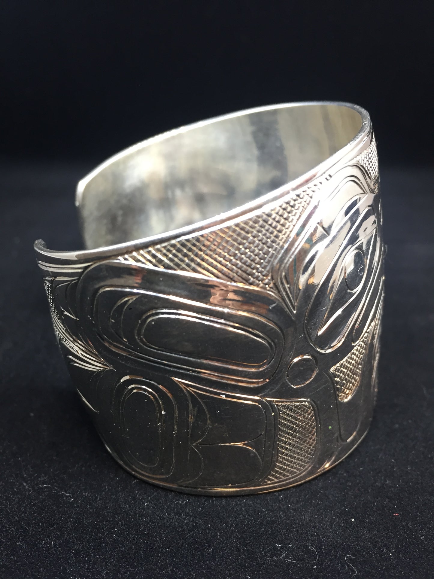 Double Eagle Hand Carved Sterling Silver Indigenous Bangle - Artist Sweewa