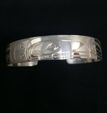 Orca and Baby Hand Carved 1/2" Sterling Silver Indigenous Bangle