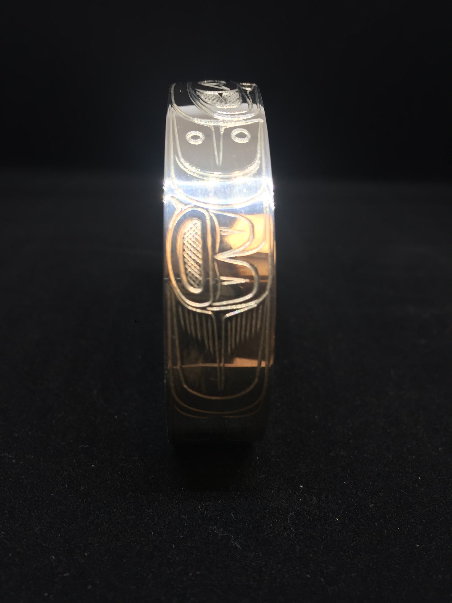 Orca and Baby Hand Carved 1/2" Sterling Silver Indigenous Bangle