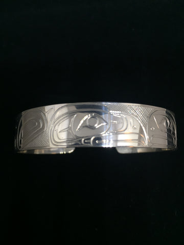 Eagle and Baby 1/2" Hand Carved Sterling Silver Indigenous Bangle